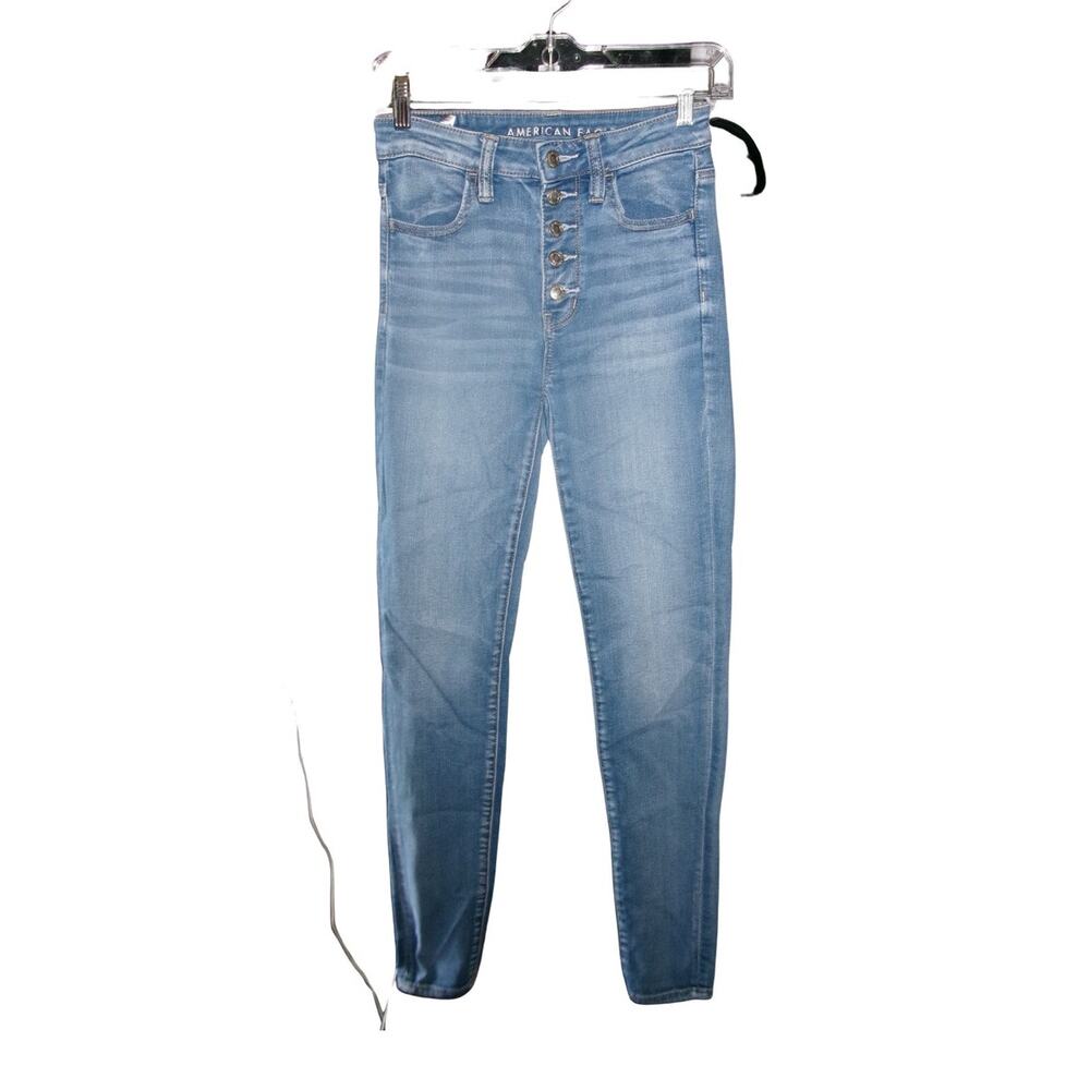 American Eagle Super High Rise Jegging Jeans Women's 4 Long Button Fly Blue